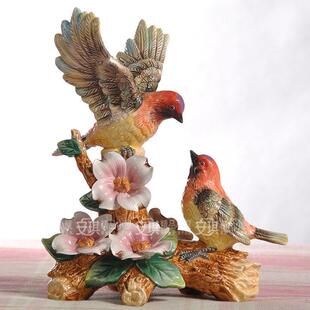 方亚红头山雀鸟陶瓷礼品家饰品摆件玄关电视柜结婚饰品大号电视柜