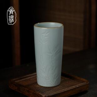 青澹汝窑水杯景德镇陶瓷杯大容量覆古杯子家用简约青瓷茶杯礼盒装