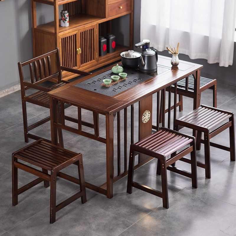 阳台办公室茶桌小型家用桌椅组合烧水壶一体全套实木新中式泡茶台
