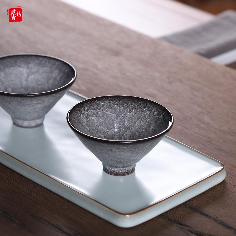 灵青坊手工斗笠杯主人杯单杯青瓷哥窑冰裂纹功夫茶具茶杯陶瓷茶盏