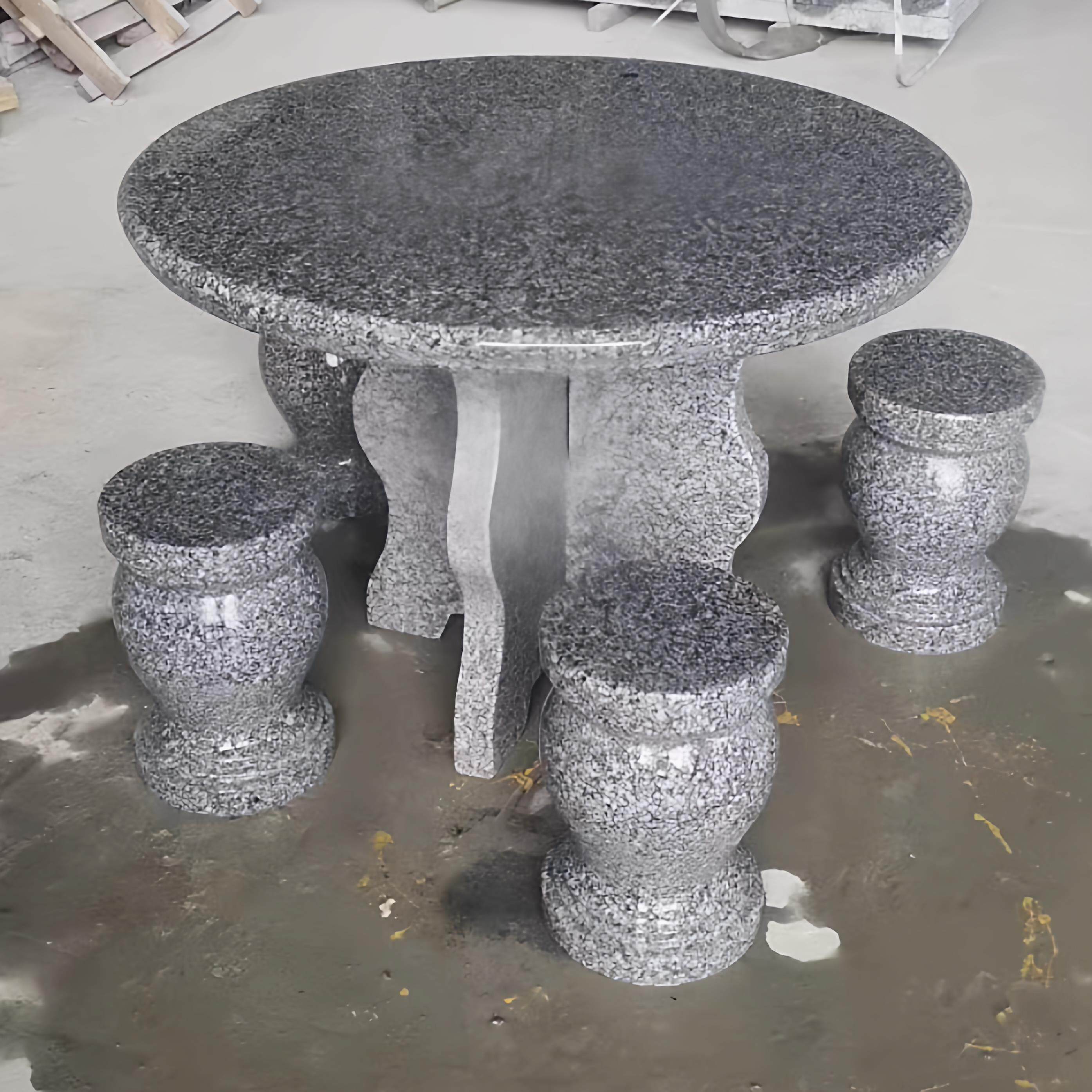 湖北石桌石凳天然花岗岩别墅庭院户外圆形桌子家用茶台大理石桌椅