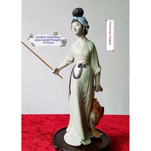 石湾陶瓷仕女仙鹤柔情工艺装饰摆件家居客厅办公室中式摆件渔女