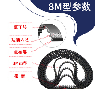橡胶同步带HTD8M 1224同步皮带工业传动带圆弧齿距8mm齿形带 1216