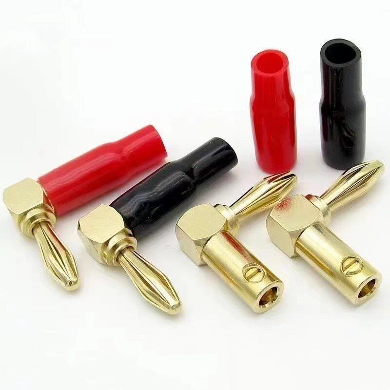 镀金纯铜4mm直角弯头L型免焊香蕉插90度音箱喇叭线插头banana插