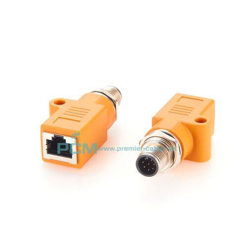 直式M12公头8芯A型转RJ45以太网延长接头8针A编码防水M12公头插座