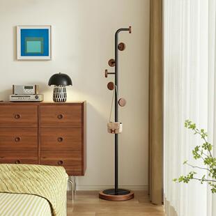 中古风复古小型衣架落地卧室立式衣帽架客厅实木挂衣架高级感极简