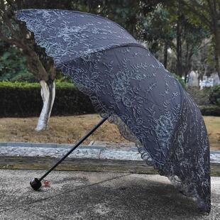 覆古高档黑色蕾丝银线 线刺绣遮阳伞黑胶抗UV遮阳晴雨两用洋伞