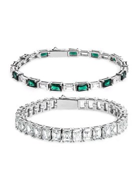 WIC 方糖祖母切工祖p母绿色满钻T方钻轻奢送礼礼物男女手链SL030