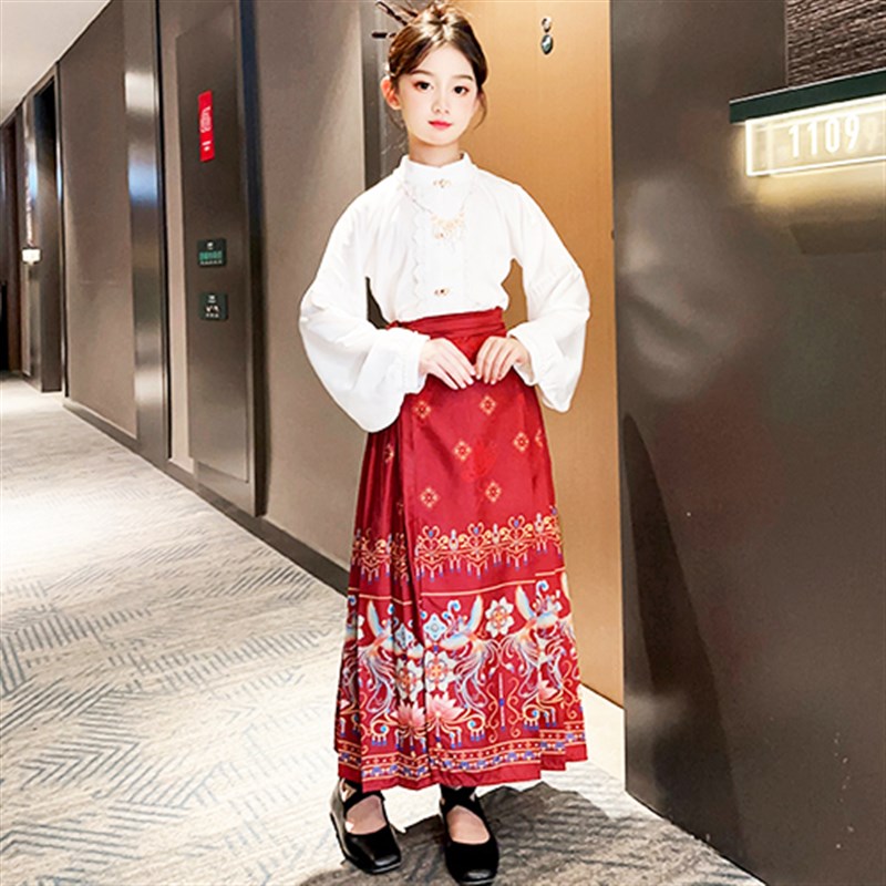 亲子装马面裙母女童套装秋2023新款唐装演出服新中式儿童古装汉服