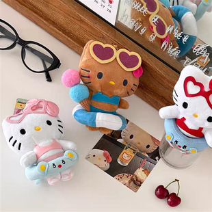 卡通夏威夷黑皮hellokitty毛绒小挂件 包包挂饰 凯蒂kt猫玩偶公仔