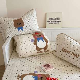 韩式卡通全棉毛巾绣床盖豆豆被四件套绗缝夹棉榻榻米子双面大床单