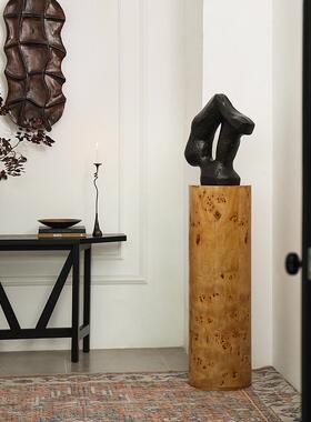 形上中古风客厅装饰品雕塑树瘤皮圆底座艺术品装置落地展台摆件