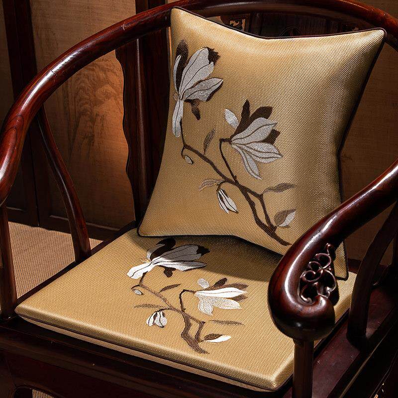 新中式夏季红木椅子坐垫冰丝凉席实木圈椅茶桌太师椅餐桌茶台椅垫