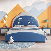 儿童床青少年男孩软包床简约现代单人床1.5m1.2m卡通宇航员储物床