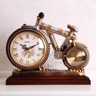 2025欧式座钟客厅静音覆古时钟创意台钟装饰钟自行车摆件石英钟表