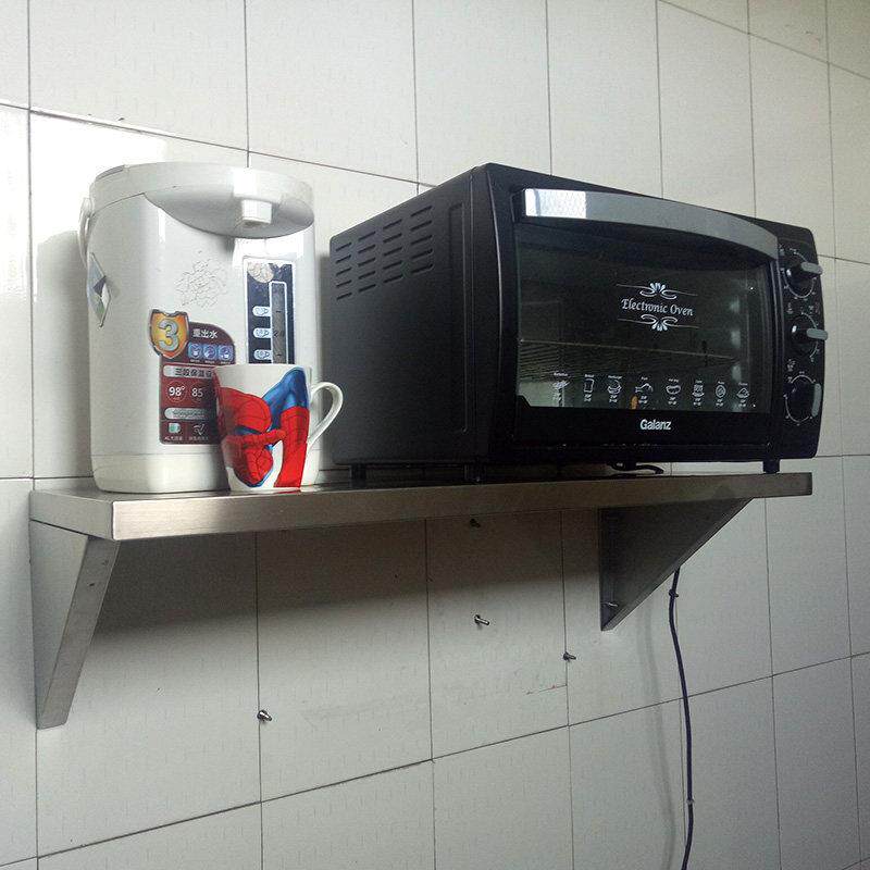 不锈钢厨房置物架壁挂式挂墙架调料品微波炉架可拆卸挂杆单层隔板