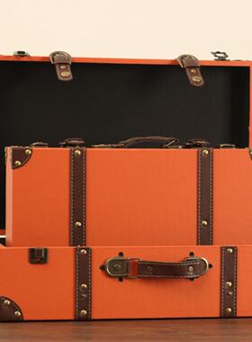 欧洲怀旧黑色覆古皮箱老式皮箱样板房卧室储物摄影道具箱装饰