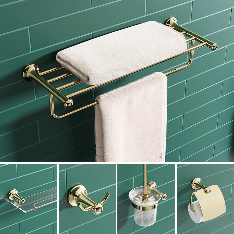 蔻伦欧式卫浴挂件金色浴巾架五金挂件套装复古卫生间置物架马桶刷