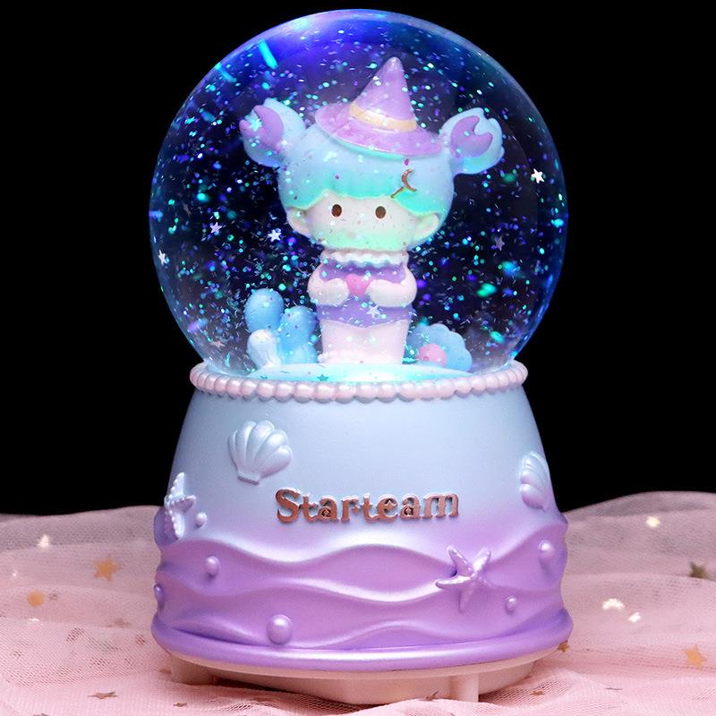 创意彩灯飘雪摩羯天蝎水平处女星座天团水晶球音乐盒儿童生日礼物
