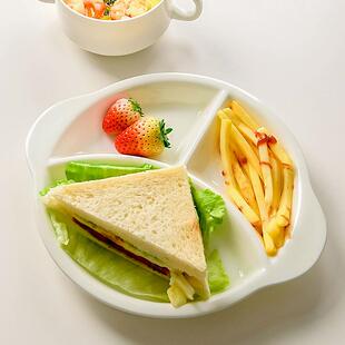 纯白简约家用骨瓷大人一人食减肥减脂餐盘儿童早餐分餐水果分格盘