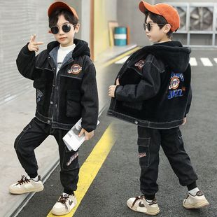 童装男童6-12岁冬季儿童酷酷帅气套装2025新款中大童牛仔两件套潮