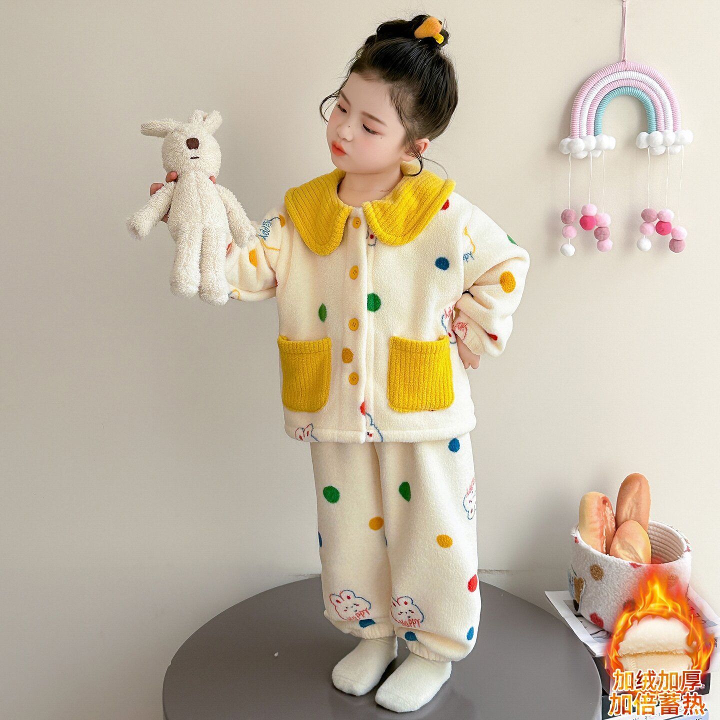 女童睡衣秋冬季2025新款开衫套装女宝宝冬款韩版儿童珊瑚绒家居服