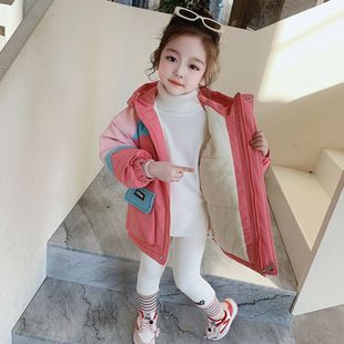 女童外套秋冬2023新款儿童冬季洋气加绒加厚冲锋衣女宝宝冬装上衣