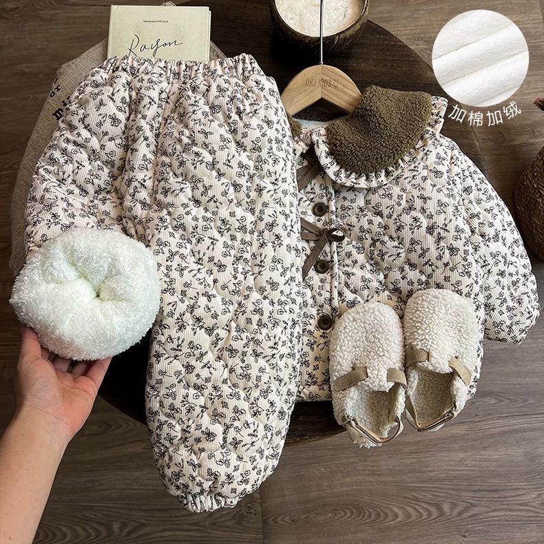 女童睡衣冬季加绒加厚儿童家居服冬款女宝宝棉服套装保暖衣服女孩