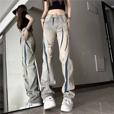 黄泥破洞牛仔裤美式复古vibe裤子