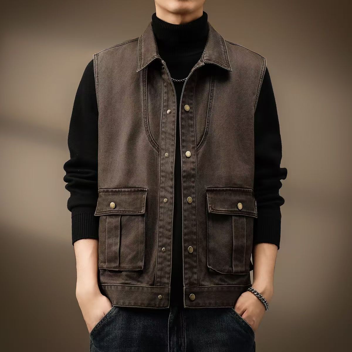 美式马甲背心2025春秋户外大码