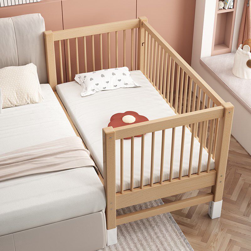 儿童拼接床可升降侧边加宽大人可睡宝宝婴儿高低围栏榉木床定制