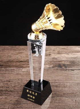 新款羽毛球比赛水晶奖杯定制创意金属刻字制作体育比赛颁奖