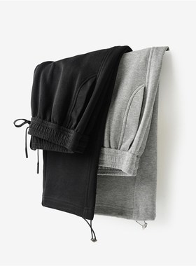 男士宽松休闲棉质直筒休闲裤 简约两穿散口束口卫裤k