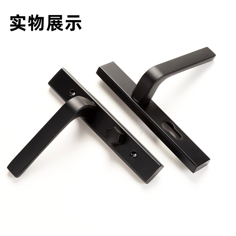 卫生间门锁黑色窄面平开门锁带钥匙窄边框铝合金把手24宽中窄锁