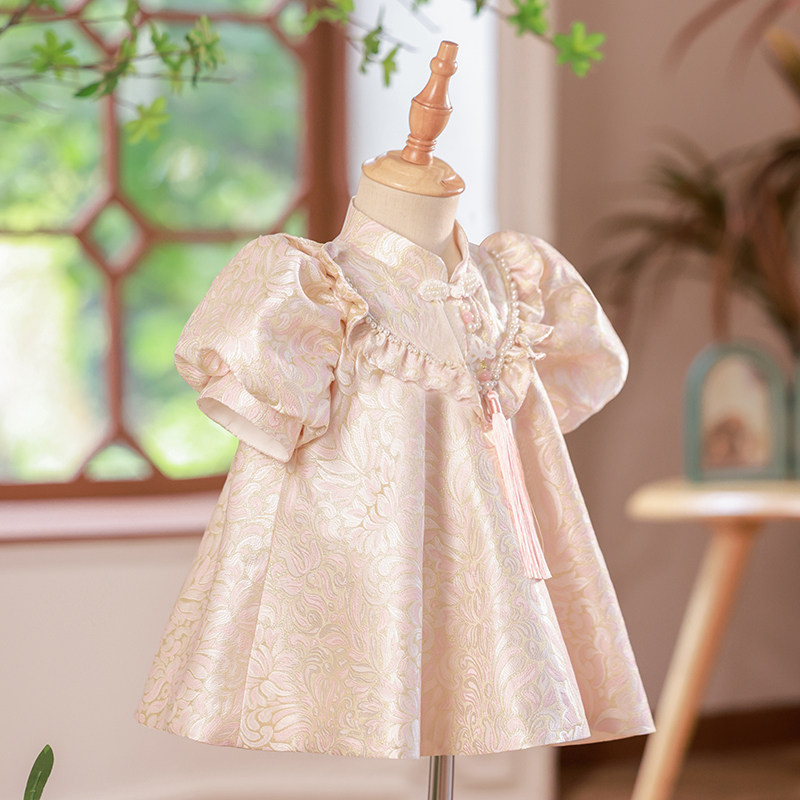 一周岁礼服女宝宝夏季女童婴儿生日宴抓周服中国风女宝连衣裙冠衣