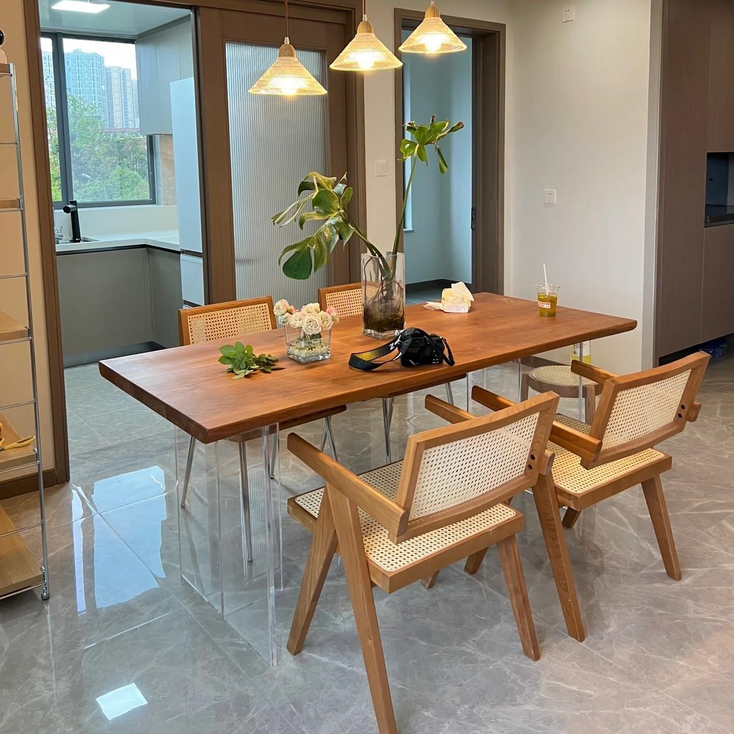 网红工作台餐桌樱桃木民宿家用小户型饭桌创意原木泡茶桌轻奢书桌