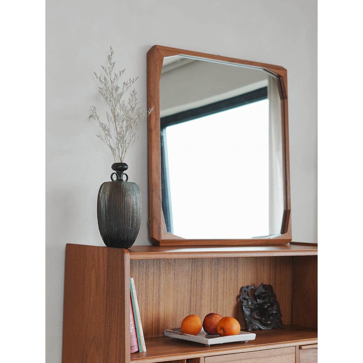 MUNA缅甸柚木中古风实木壁挂镜子卫生间方镜实木化妆镜玄关方镜