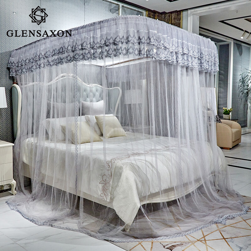 GlenSaxon可升降导轨蚊帐三开门2.0米U型不锈钢纹帐滑轨落地家用