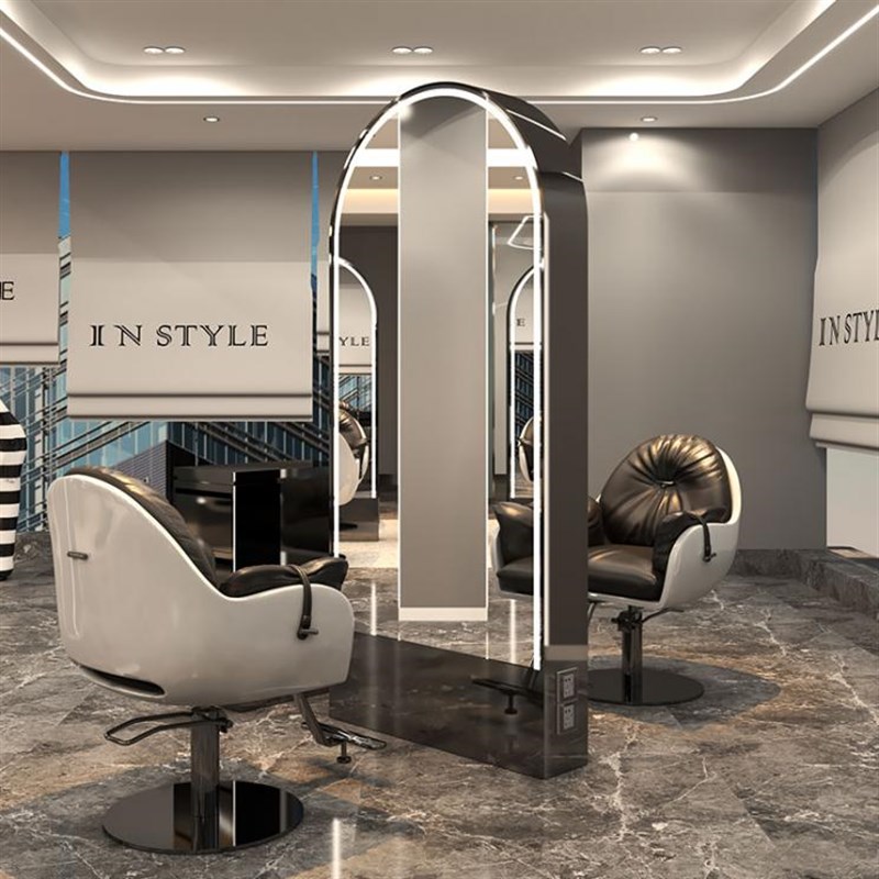 美发店双面镜台网红镜子理发店发廊镜台全身镜挂墙带灯落地镜