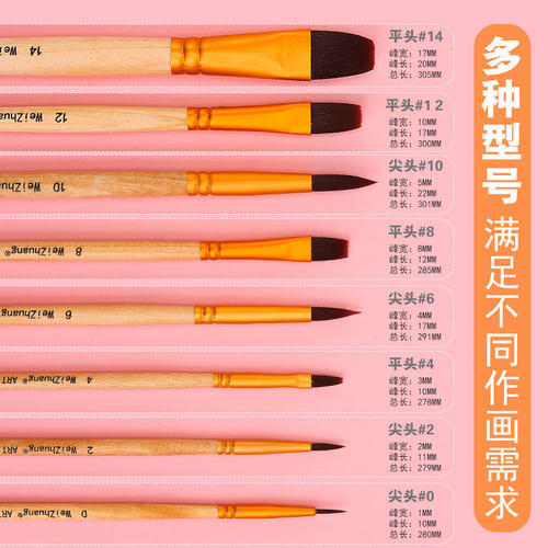 卫庄水粉画笔水彩颜料画笔笔美术生用平尼龙圆笔刷色彩丙烯油画颜