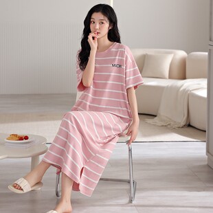 睡裙夏季女款2024新款纯棉短袖春款睡袍到脚踝长裙超长款春夏睡衣