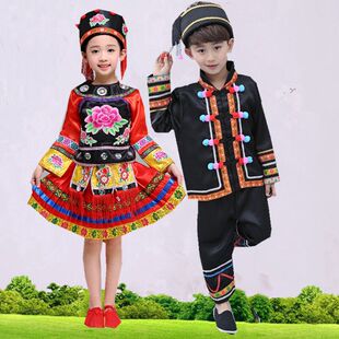 儿童少数民族怒族表演服男女童幼儿学生怒族阿昌族傈僳族舞台服装