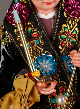 黑老太太神像法器烟斗配件烟袋黑妈妈手拿法宝铜合金龙拐披肩霞披