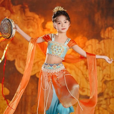 儿童汉服古典反弹琵琶异域风情表演服敦煌飞天舞蹈演出服古韵女童