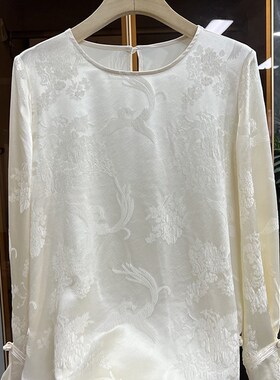 P簰款!国风中式!真丝冠乐绉盘扣提花缎衬衫上衣女  02483