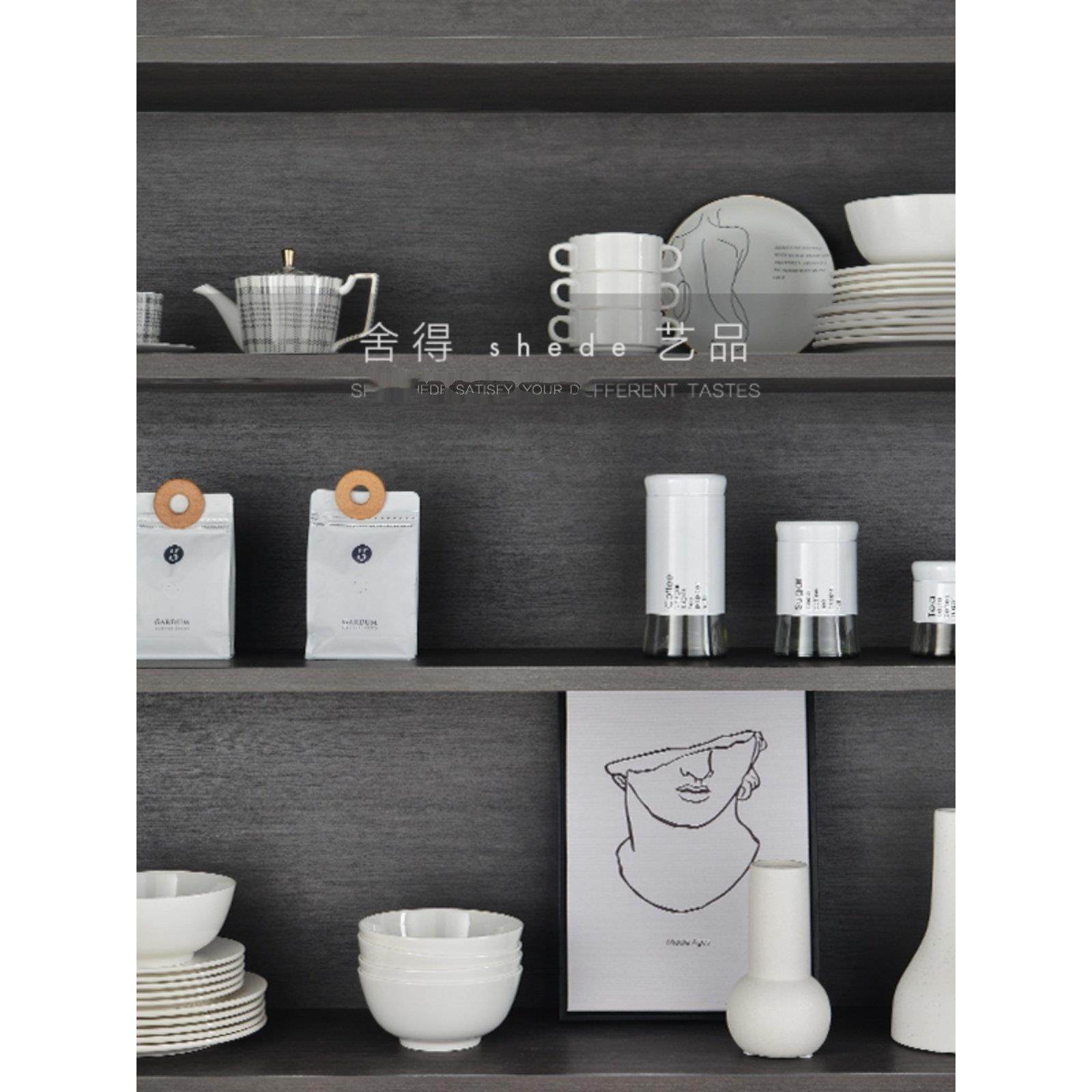 展厅橱柜货架软装咖啡豆密封罐花瓶餐盘碗样板房厨房装修组合,家居饰品,家饰软装搭配套装,淘宝优惠券,粉丝福利购,淘宝优惠卷