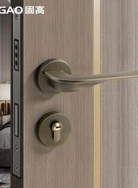 固高青古铜卧室门锁室内木门门锁两件式磁吸静音新中式房间门把手