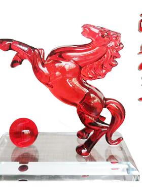彩色琉璃水晶马汽车摆件生肖立骏马办公桌创意开业招财礼物装饰品