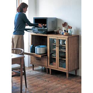 日本餐具柜实木小尺寸窄墙低柜微波茶柜餐厅客厅储物柜橱柜