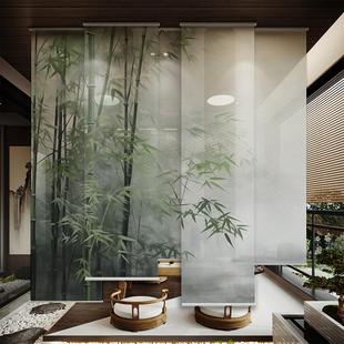 饰东方美学国风半透翠竹遮阳布帘 卷帘窗帘屏风软隔断帘客厅卧室装